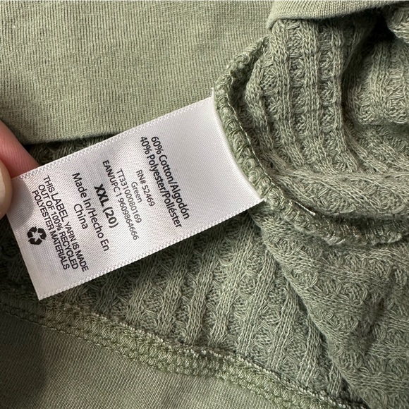 Time and Tru Waffle Knit long sleeve top XXL 2XL plus size balloon green boho - Picture 12 of 12